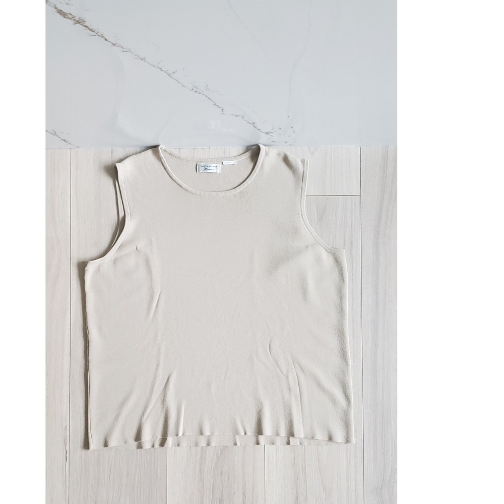 Laura Ashley Shirt Womens XL Beige Ribbed Knit Tank Top Sleeveless Basic Capsule
